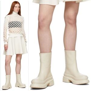 Valentino Garavani Off-White Roman Stud calfskin leather mid-calf boots 38 NEW